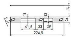 Gâche centrale plate inox 224,5x24x3