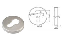 Garniture/trou de serrure rond en acier inoxydable mat.
