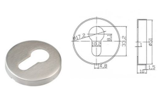 Garniture/trou de serrure rond en acier inoxydable mat.