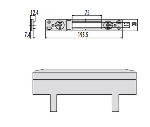 Gâche multipoints supérieure/inférieure en forme de U avant 162,5x30x10,2