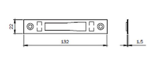 Gâche supérieure/inférieure. PL. Acier inoxydable S-78*-96 132X22X1,5