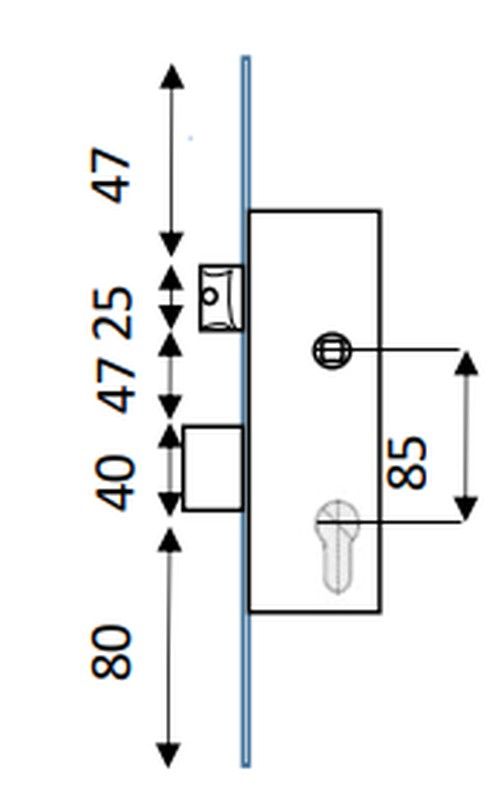 Cerradura 1 Punto Resbalón Intercambiable Pestillo Recto Inox 22x240