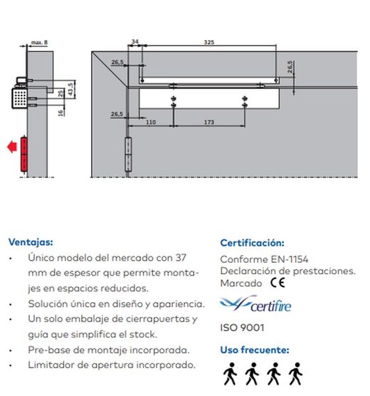 Ferme-porte TS-97 avec guide en argent 2-4