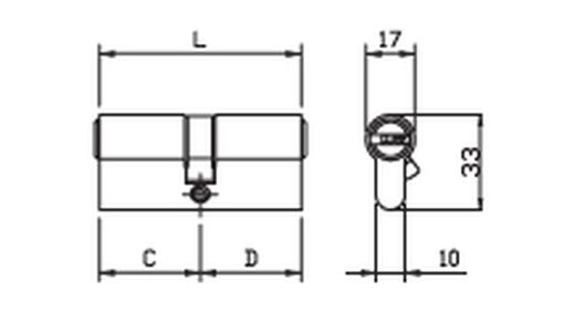CYLINDRE DE SÉCURITÉ EN NICKEL R6 AVEC BOUTON DE LONGUE LONGUEUR. Côté 40/30.
