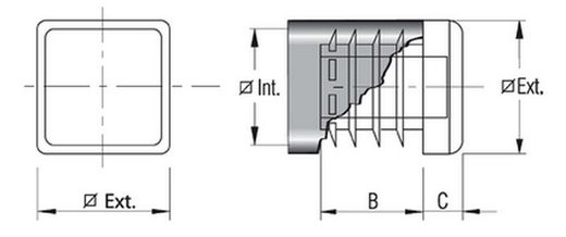 Embout intérieur carré 20x2 0/30x3 0/40x4 0/50x5 0/60x6 0/80x8 0/100x100 blanc