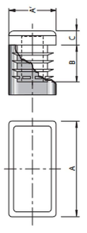 Extrémité intérieure rectangulaire noire