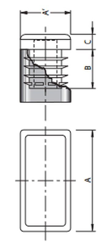 Embout intérieur rectangulaire 40x2 0/50x2 0/50x2 5/60x2 0/80x2 0/60x3 0/60x4 0/70x2 0/80x4 0/100x2 0/100x4 0/120x40 blanc
