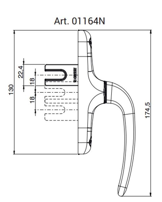 Crémone simple ouverture extérieure 1 lame 35mm.
