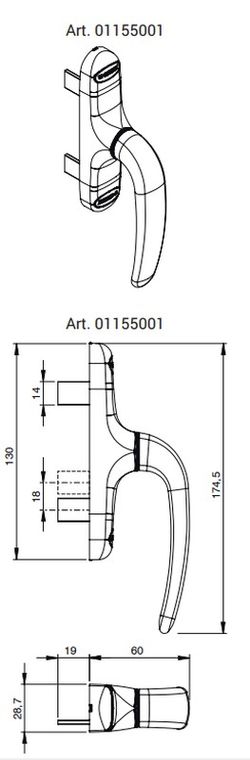 Crémone simple ouverture extérieure 2 pales.