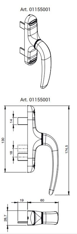 Crémone simple ouverture extérieure 2 pales.