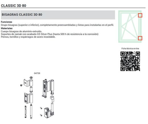 Jeu de charnières pivotantes de 80 kg.