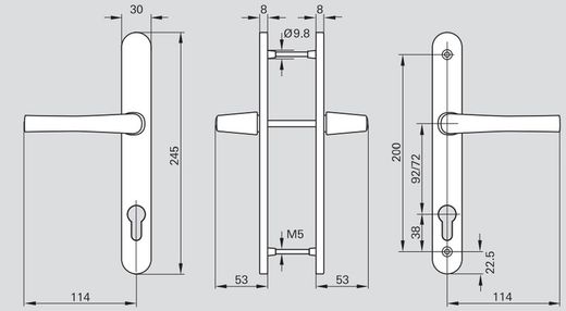 Jeu de poignées à plaque longue 8/92 30 mm