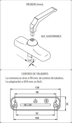 Poignée de crémone amovible